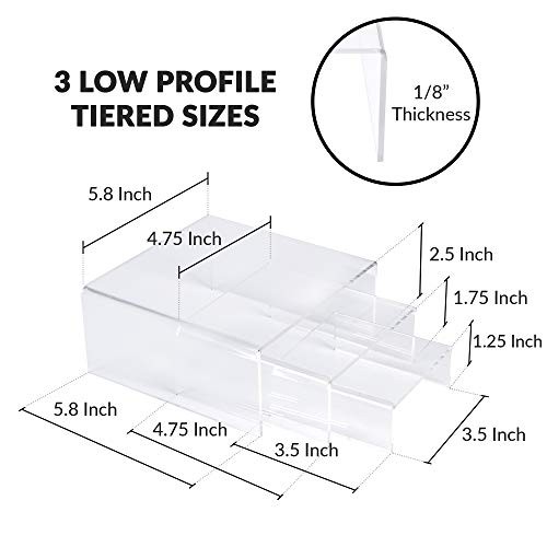 Acrylic Display Risers Clear Stand Set of 3 Small Low Profile Tiered for gallery