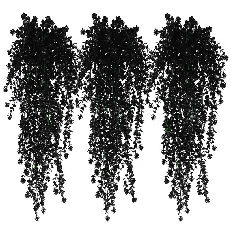 Recutms Black Hanging Flowers Faux Hanging Plants Black Artificial Hanging