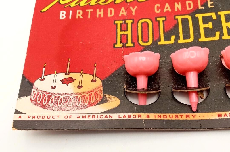 Vintage Pink Birthday Candle Holders ~ Cardboard Packaging Included gallery