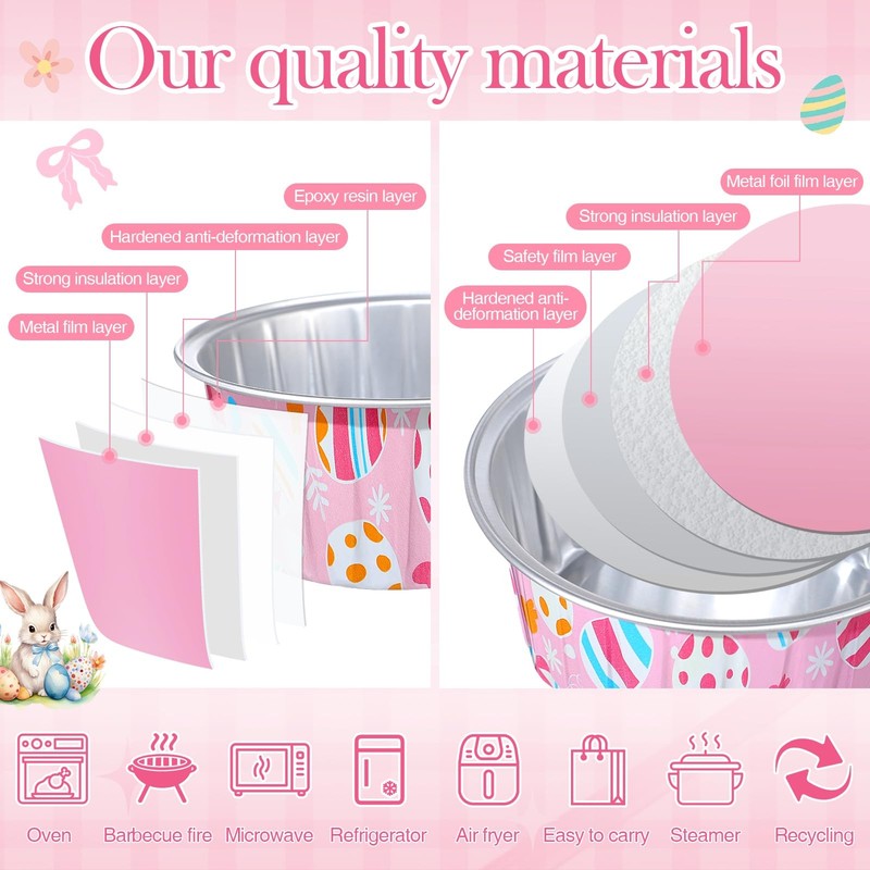 50 Pcs Easter Eggs Mini Loaf Pans with Lids Spoons Sticker 5oz Disposable Cak... gallery
