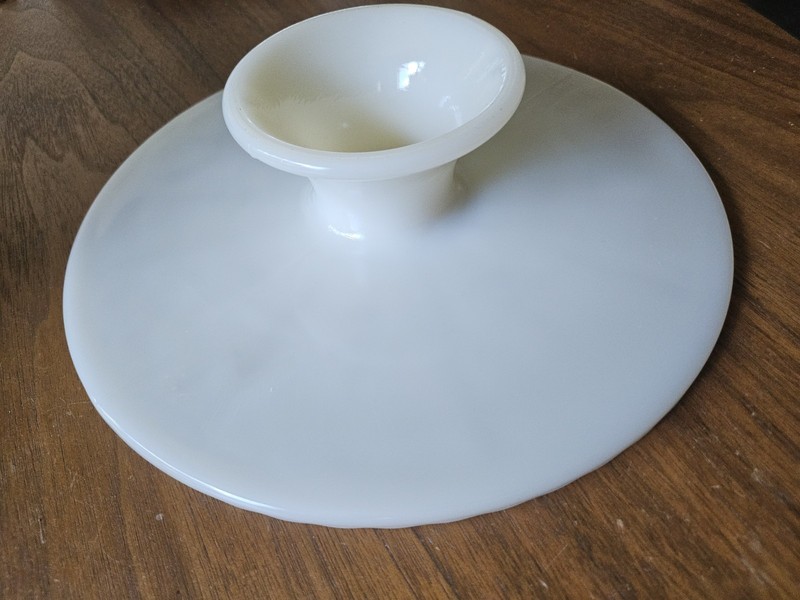 Anchor Hocking 10.5" Ivory Milk & Gold Glass Cake Stand Pedestal MCM Starburst gallery