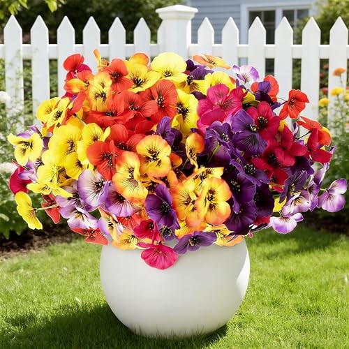 18 Bundles Artificial Flowers Outdoor Fake Flowers Pansies 18 Pcs- Mix Color gallery