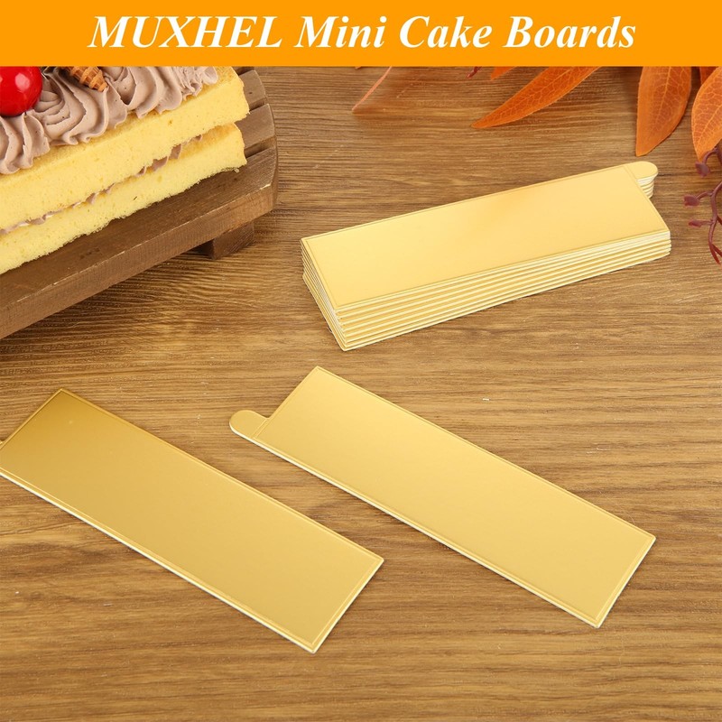 300 Pcs Golden Mini Cake Boards, 5.1" x 1.6" Rectangle Cake Boards, Greasepro... gallery