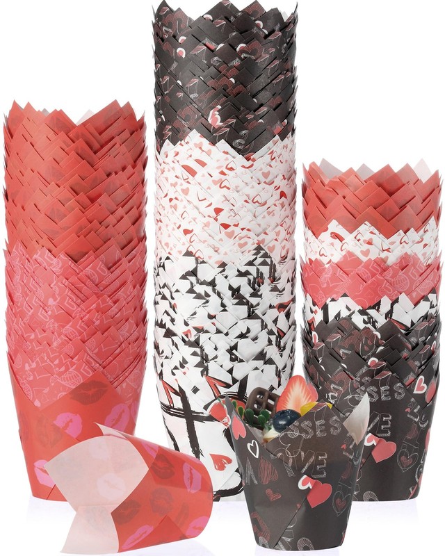 500 Pcs Valentines Day Tulip Cupcake Liners Love Heart Grease Proof Wrapper
