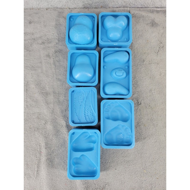7 Blue Plastic Molds Soap Candy Chocolate Jelly Maker Craft Shapes