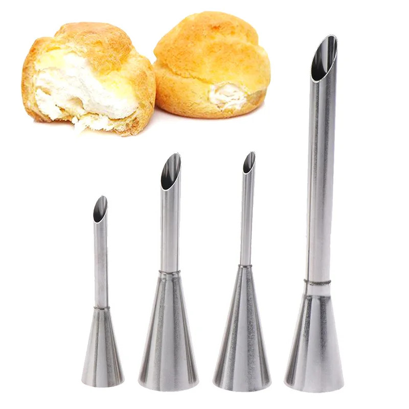 1/4Pcs Stainless Steel Puff Cream Nozzles Cake Icing Piping Tip DIY Donut Pastry gallery