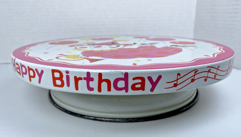 Vintage Fabcraft Happy Birthday Metal Cake Plate Rotating 1964 WORKS gallery