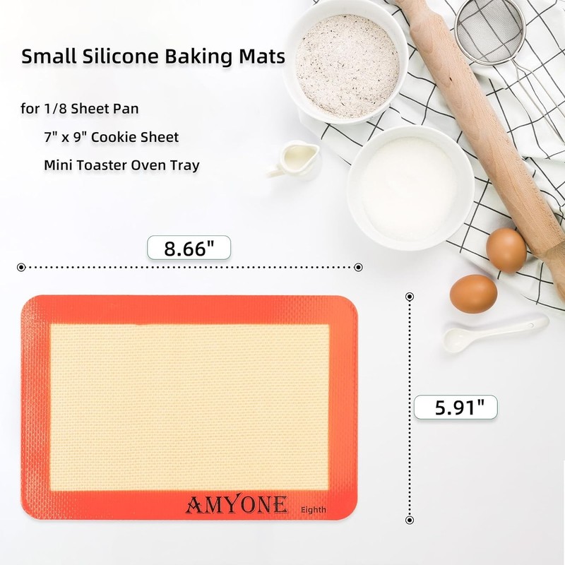 AMYONE Silicone Baking Mat for 1/8 Sheet Pan, Eighth 2 pack-Eighth, Orange gallery