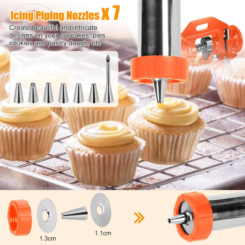Stainless Steel Churro/Cookie Maker with Piping Bag Brushes Discs and Nozzles gallery