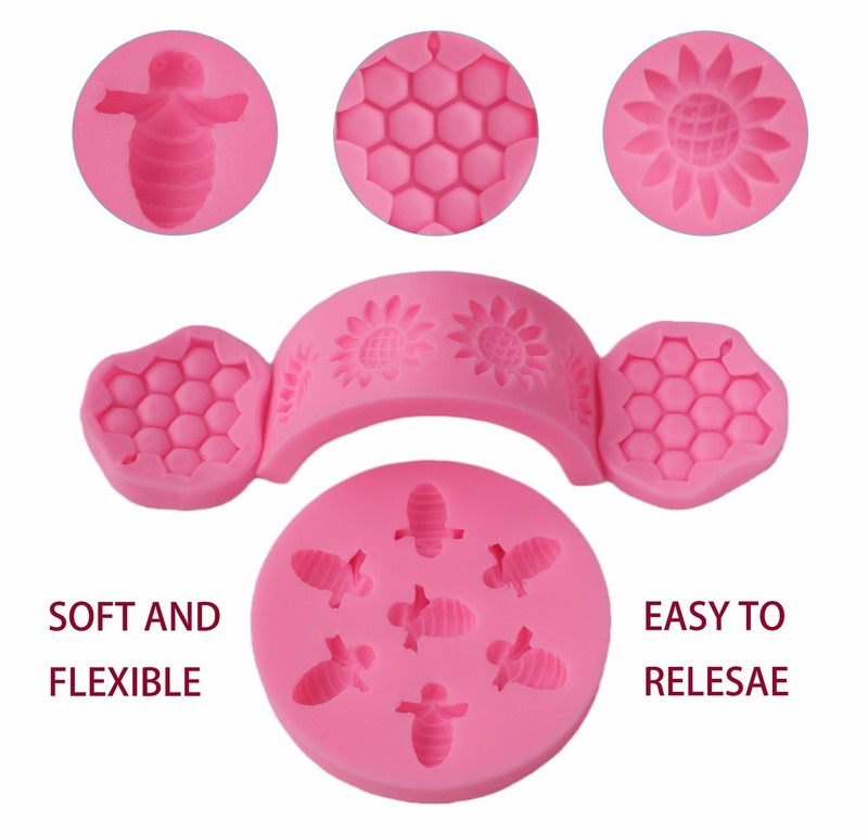 4 Pcs Bumble Bee Silicone Mold Honeycomb Sunflower and Bee Fondant Molds Kit Cup gallery