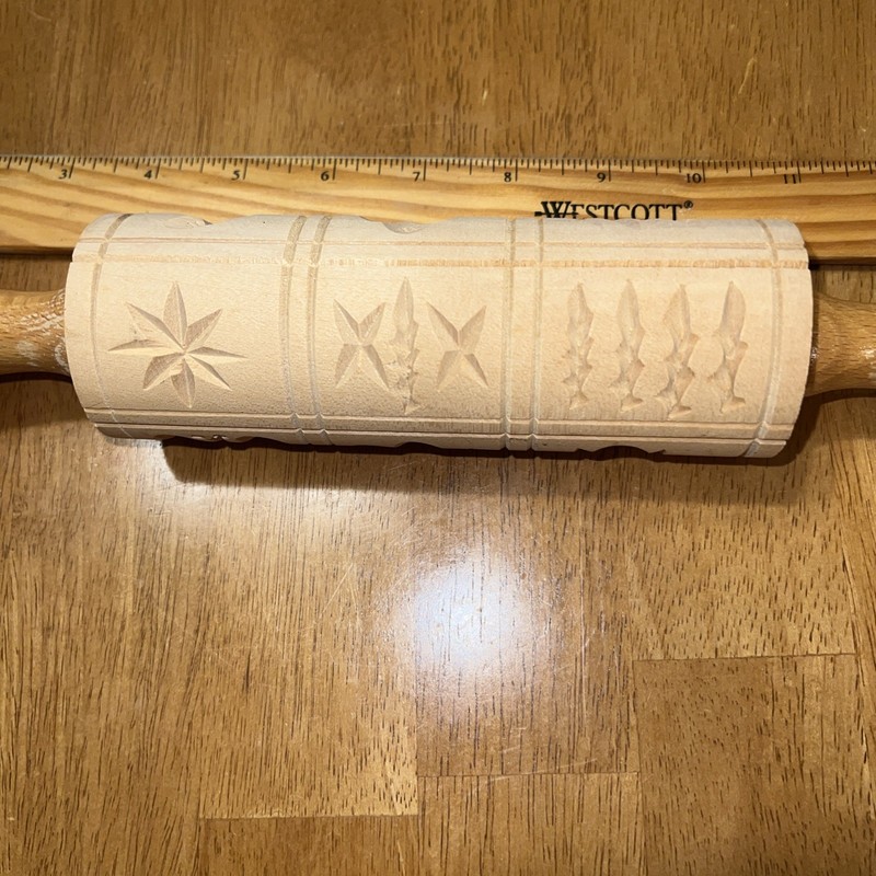 Wood Folk Art Engraved Embossed Rolling Pin Cookie Birds Stars Butterfly Duck gallery