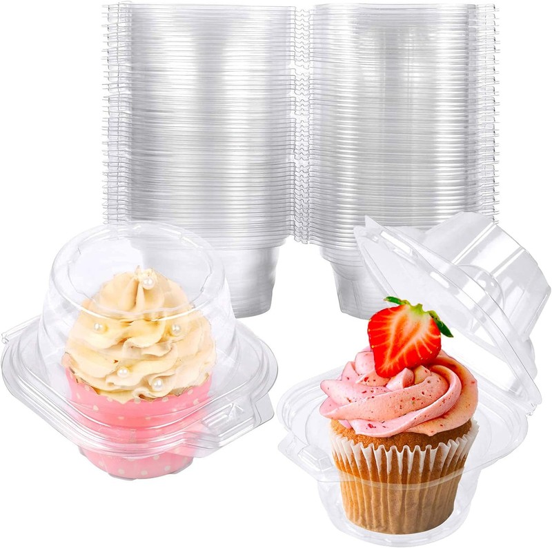 50 Pack Individual Cupcake Containers Plastic Boxes Clear