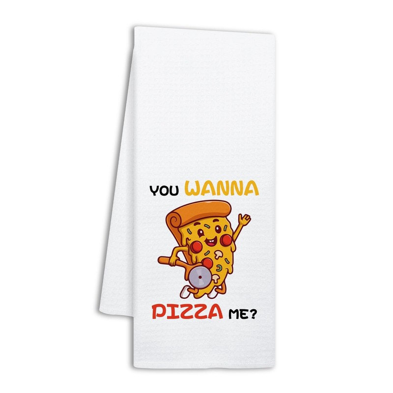 NAHMAKNE Funny Pizza Baking Kitchen Towels, You Wanna 16″ x 24″, White