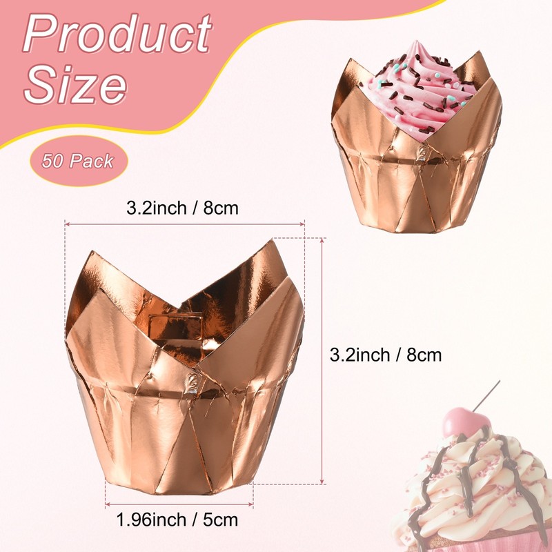 50-Pack Tulip Cupcake Liners, Greaseproof Paper Baking Cups[Champagne Gold] gallery