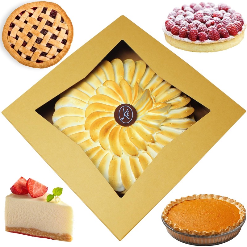 12 PCS Brown AutoPop 9 Inch Pie Cookie Bakery Box With Window 9x9x2.5 Inch