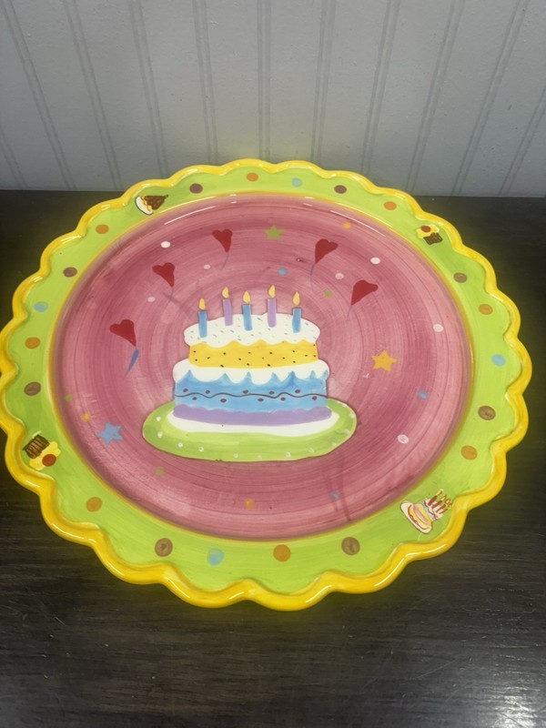 Large birthday cake plate colorful Ceramic 13 Inch Round gallery