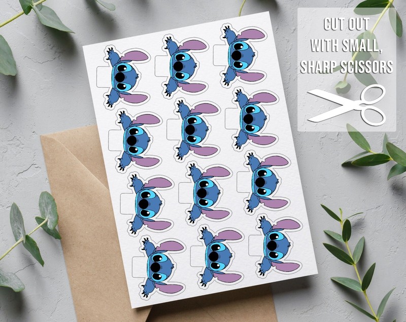 12x Edible Lilo & Stitch Wafer Card Cupcake Toppers Party Decorations UNCUT 2" gallery