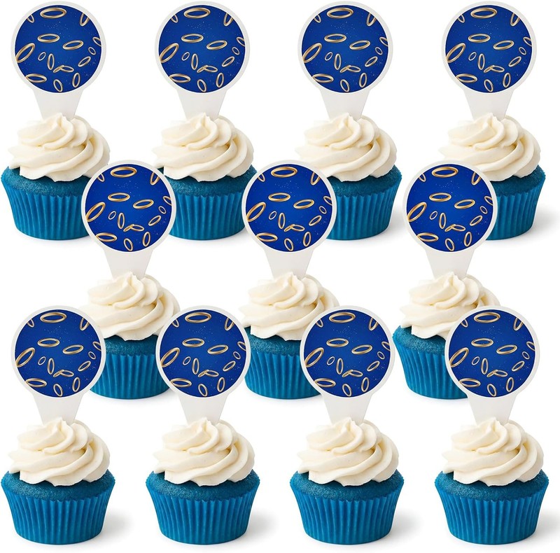 24 Pcs Gold Ring Cupcake Toppers Cake Decorations Gold Ring Cake Themed Topper