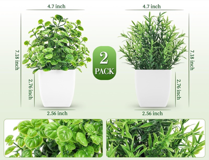 ZJIA 2 Pack Fake Plants Small Artificial 9.84 x 5.91 x 3.15 inches, Green gallery