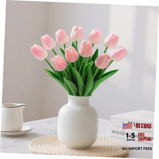 20 Pcs Tulips Artificial Flowers 13″ Fake Tulips Real Touch PU Faux Tulip Pink