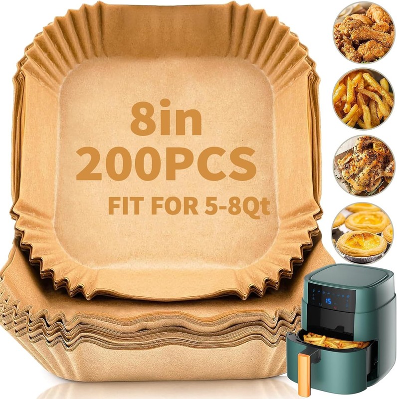 200 PCS Air Fryer Disposable Paper Liners,8 Inch Square Parchment