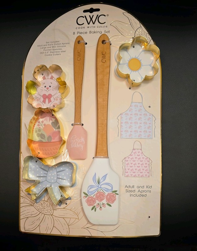 CWC Mommy and Me Spring Easter Baking set aprons spatulas Cookie cutters