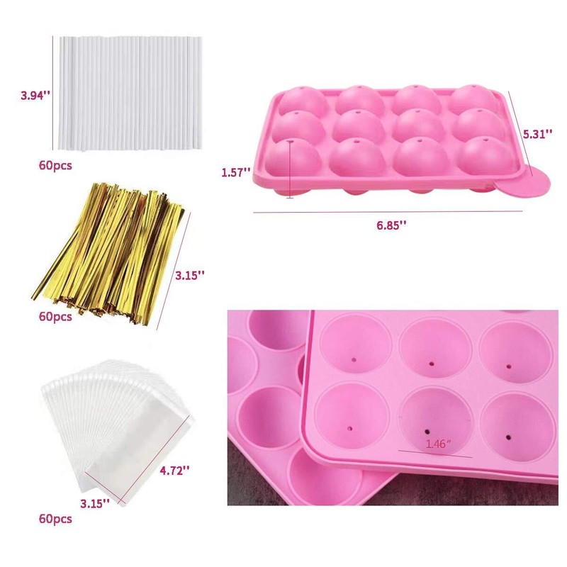 12 Cavity Silicone Lollipop Mold Set 60 Sticks Candy Bags Gold Ties Sucker gallery