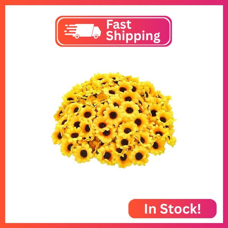 Jinshining 100Pcs Yellow Artificial Flower Heads Mini Fake Sunflower Decorative