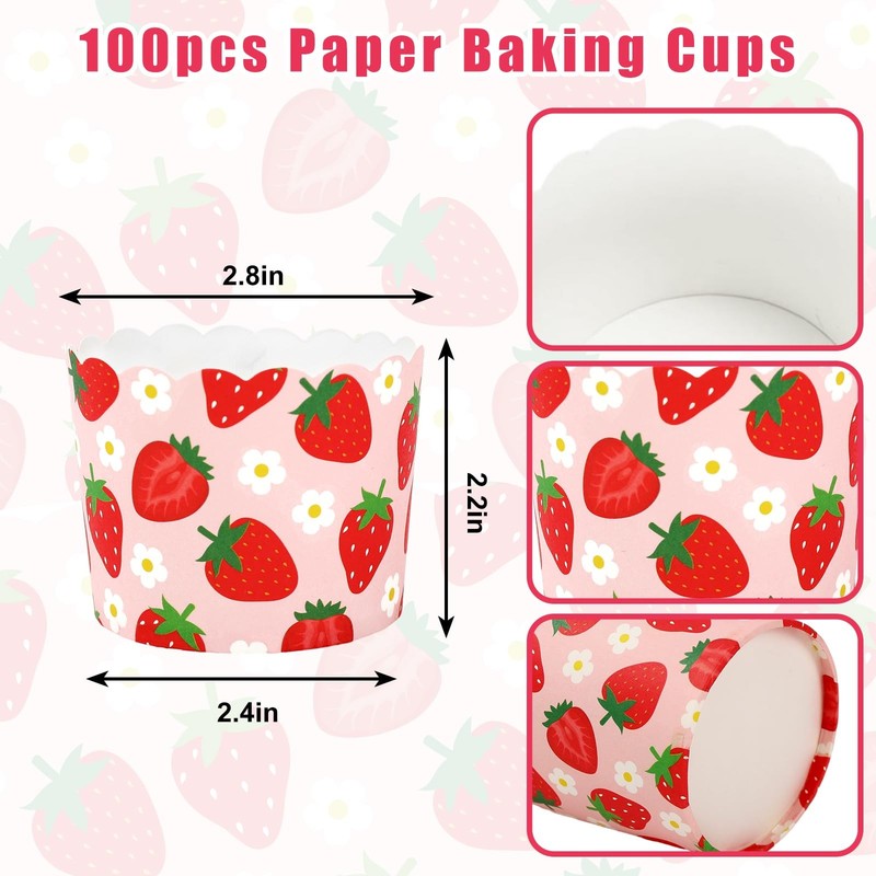 Strawberry Paper Baking Cups 100 PCS Pink Red Scalloped Muffin Wrappers gallery