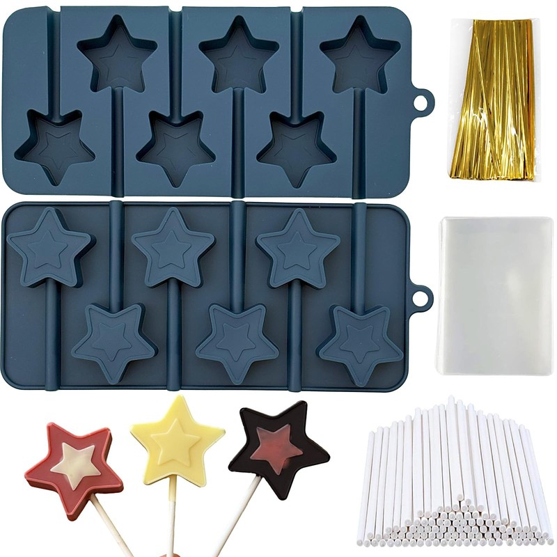 Star Lollipop Molds, 2 Pack Star Shape Silicone Chocolate Candy Molds 4Th of Jul