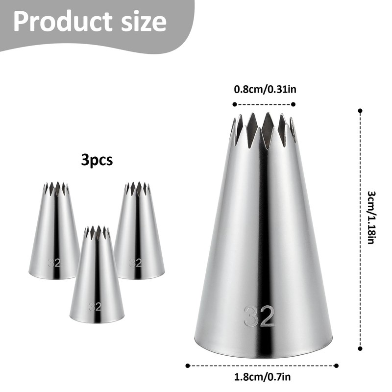 3 Pieces #32 Cake Piping Tip Open Star Icing Tip Seamless Icing Tips Stainles... gallery