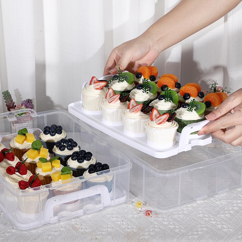 2 Tier Clear Plastic Cupcake Holder with Lid & Handles, Portable Cupcake Carr... gallery