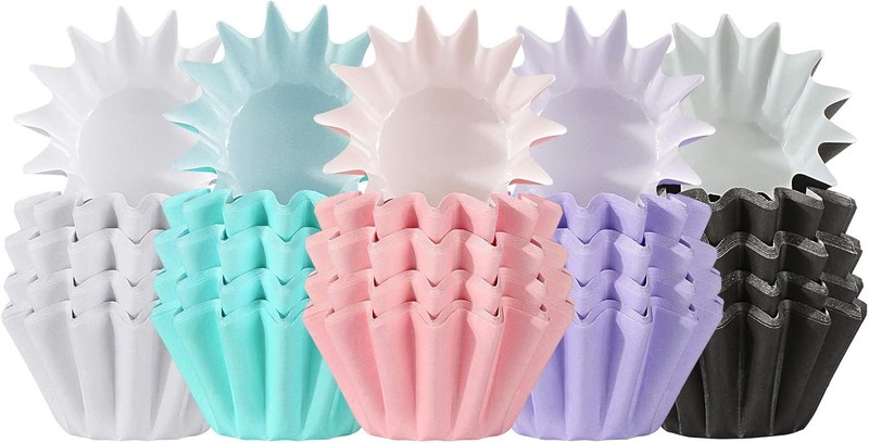 200 Count Mini Wave Cupcake Liners Flared Cupcake Baking Cups Wrappers Paper