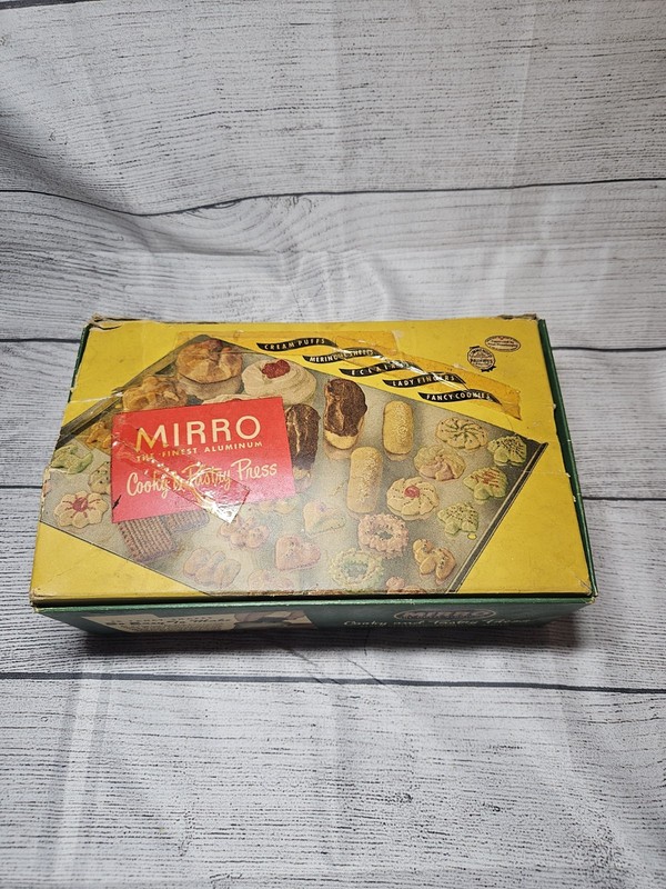 1960’s Mirro Copper Aluminum Dial Crank Cookie Press w/ Discs & Tips-COMPLETE