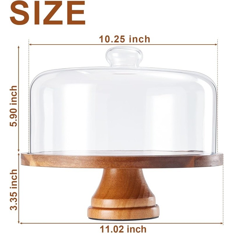 Rotating Cake Stand W/ Glass Lid Wooden Base Perfect Desserts & Parties New gallery