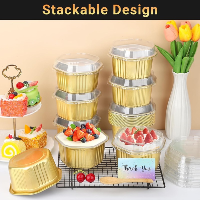 Disposable Baking Cups with Lids, 50 Pack 20oz 598ml Aluminum Foil Ramekins Pans gallery