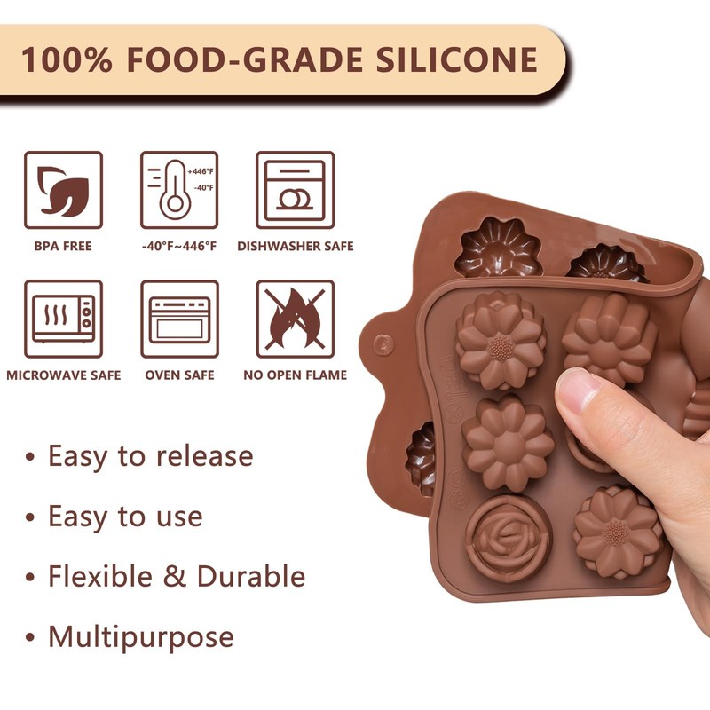 6 PCS Silicone Chocolate Mold Set FoodGrade NonStick Candy Jelly Flower gallery