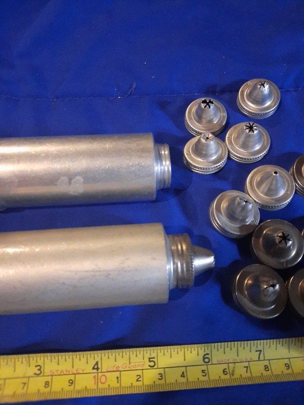 2 Vintage Aluminum Mini Cookie & Cake Decorator Piping Tools with 12 Tips gallery