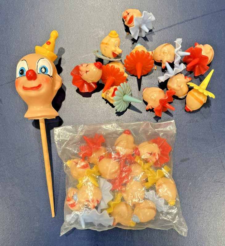 CLOWN Vintage Cupcake Picks & Cake Topper Lot of 24 Various Colors 1970s