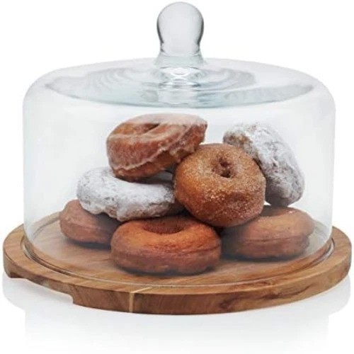 Acacia Wood Cake Stand with Lid, Ball Top Handle Cake Holder with Lid, Covere... gallery