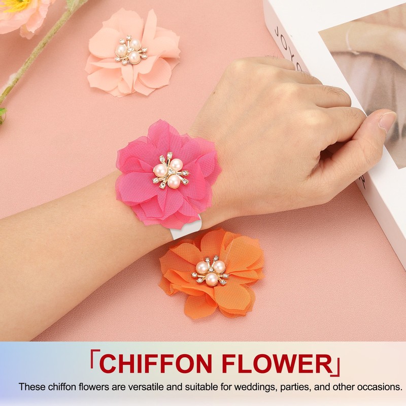 10Pcs 2.36 Inch Rhinestone Chiffon Flower Fabric Appliques Rose Red gallery