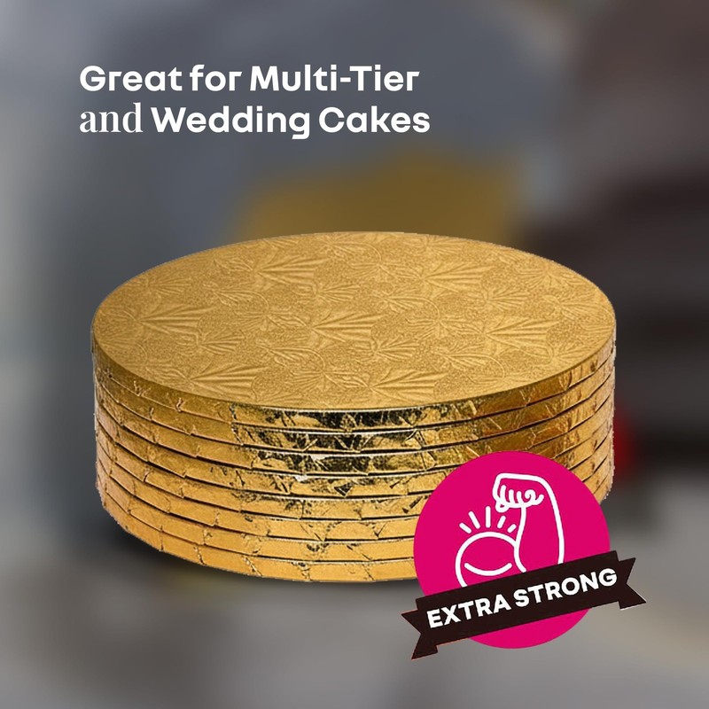 1 PC 8 Inch Gold Round Sturdy Cake Board Drums Displaying 1/2 Thick gallery