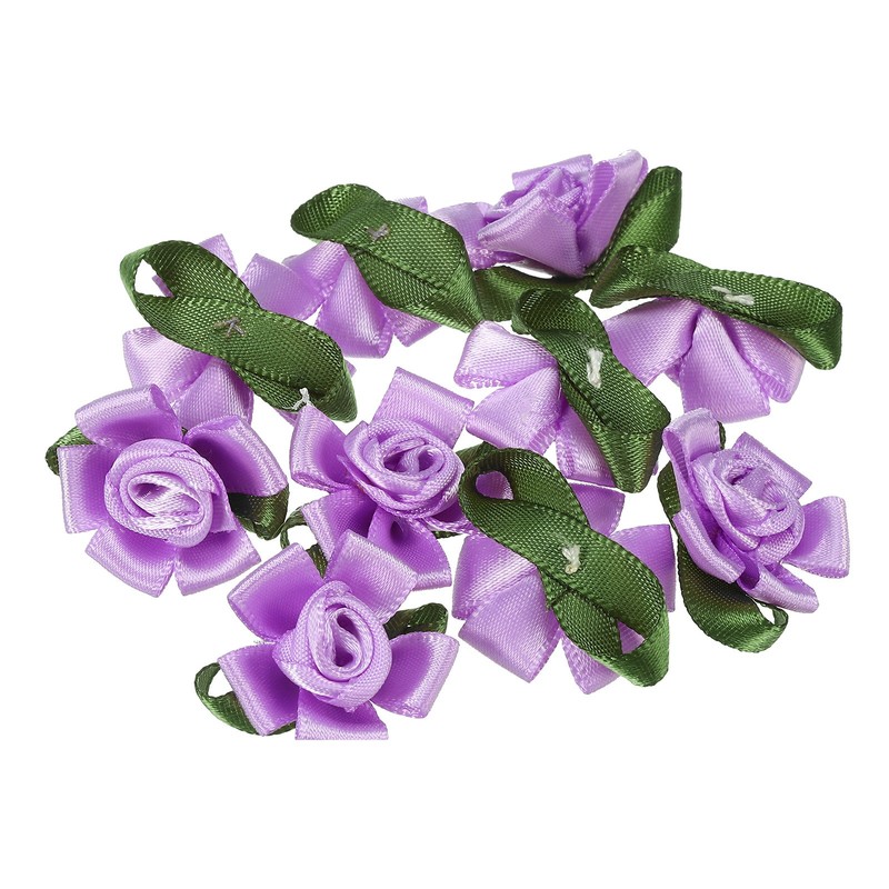 20Pcs Mini Satin Ribbon Roses Small Rosettes Fabric Flowers Purple