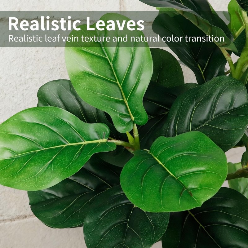Pepeuni 5Ft Artificial Fiddle Leaf Fig Tree White Planter Fake Moss Realistic gallery