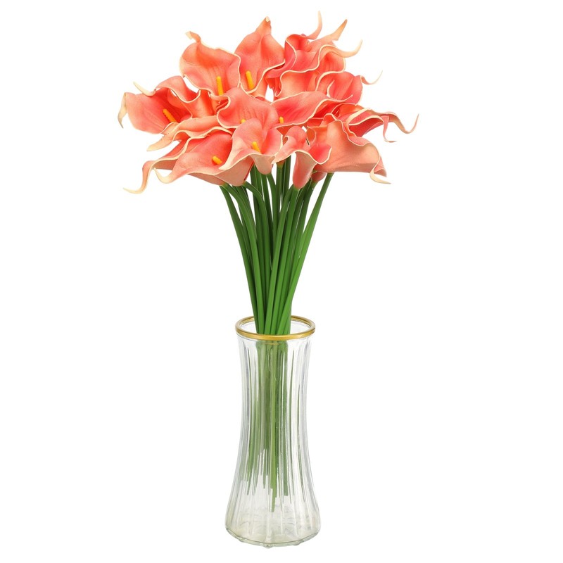 20pcs Artificial Calla Lily Fake Silk Flowers for Home Decor, Coral