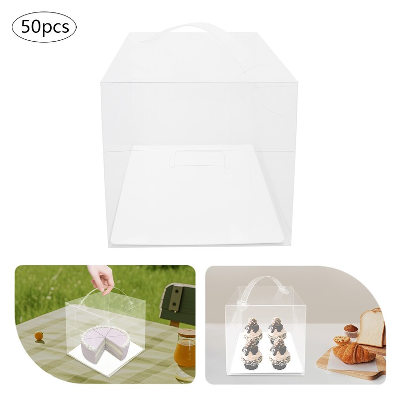 50 Pcs Clear Cake Boxes, Square Clear Cake Boxes, Cake Carrier with Handle gallery