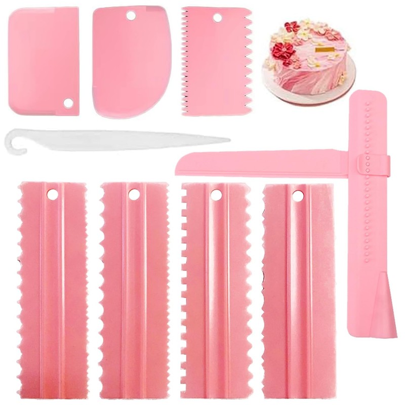 Cake Scraper Set 9 Packs Pink Adjustable Icing Smoother Decorating Comb