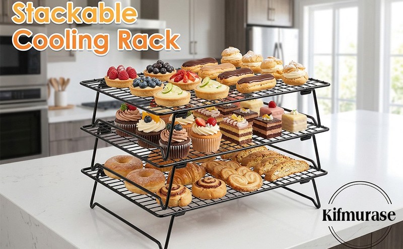 3PCS Stackable Cooling Rack for Baking, 13.3 x 9.3 Inch Carbon Steel Wire Rack gallery