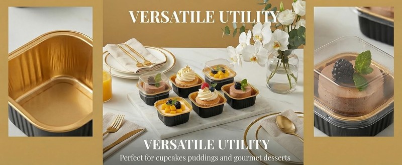100 Pcs Mini Cake Pans with Lids, 5.7 oz Aluminum Foil Square Baking Cups, gallery