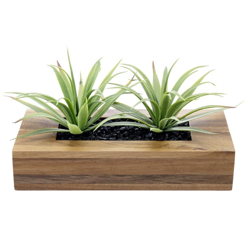 Mygift 10 Inch Artificial Green Grass Plants In Deluxe Acacia Solid Wood gallery
